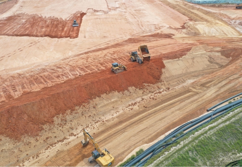 An aerial view of an earthwork construction site.