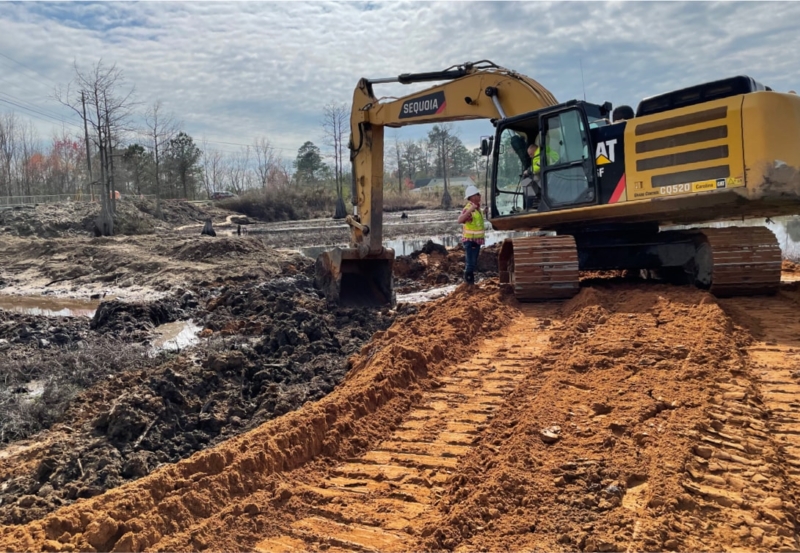Excavator during an earthwork project